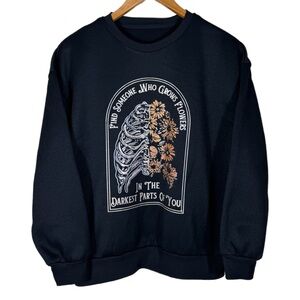 Gothic Women’s Skeleton Floral Sweat Shirt *M Black Scene Emo Spooky Witchy